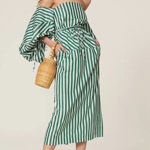 Rosie Assoulin Balloon-Sleeved Striped Cotton Strapless Midi Dress